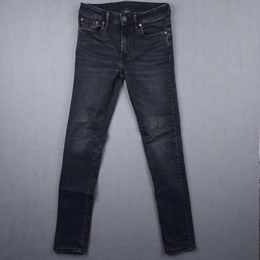 American‎ Eagle Airflex+ Skinny Jeans Mens 28x34 Black Denim Dark Wash Stretch